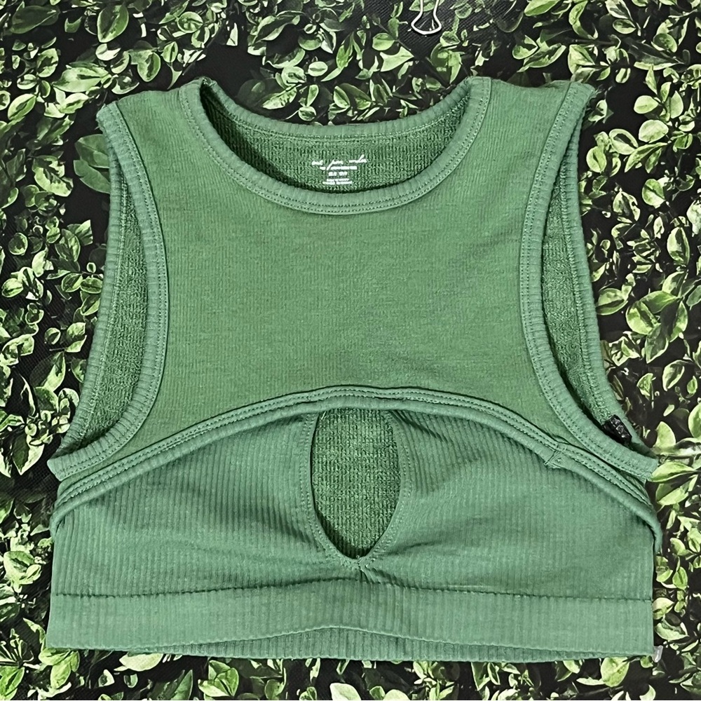 Urban Outfitters Green Ribbed Crop Tank Sports Top